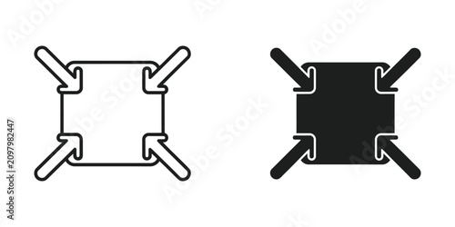Foto Minimalist square compression set featuring four inward pointing arrows in outli