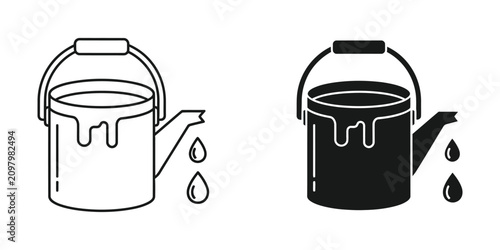 Paint bucket set featuring outline and solid black for renovation and creative projects pail liquid drop