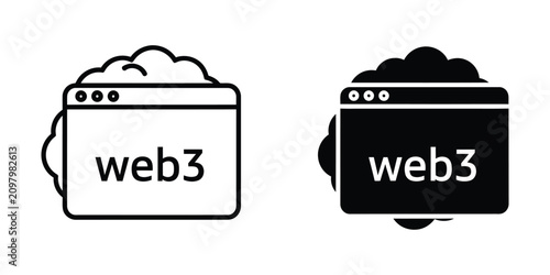 Web3 browser window with cloud computing for decentralized internet concepts in outline and solid form