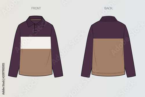 Polo Tshirt Flat Drawing variations cut & sew and full sleeve