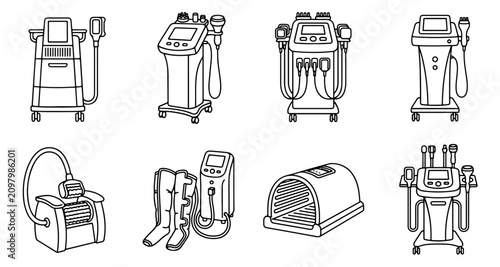 Foto Professional medical aesthetic equipment icons, set of 8 cosmetic laser and skin