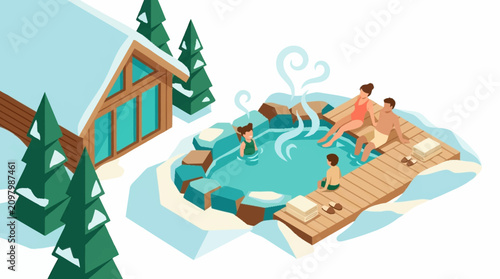 Fotografie People Relaxing in Hot Tub.