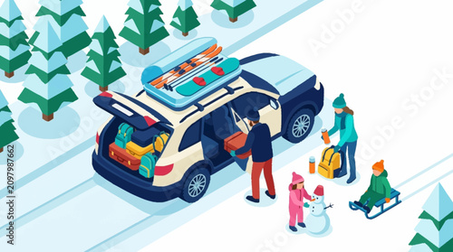 Cuadro en lienzo Family packing car for winter vacation.
