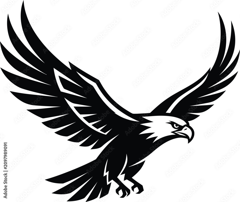 Fototapeta premium Majestic eagle soaring black and white graphic design for branding and emblems
