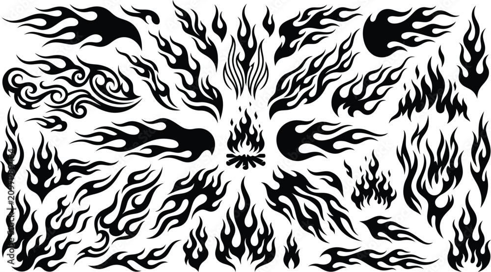 Fototapeta premium Black flame graphics collection tribal fire designs for automotive tattoo and custom art projects