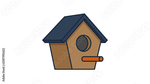 Foto Birdhouse with dark blue roof.