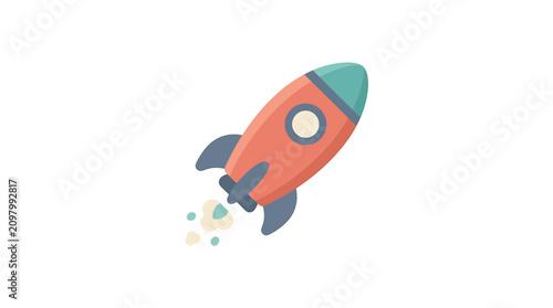 Tableau sur toile Colorful cartoon rocket ship blasting off 1.