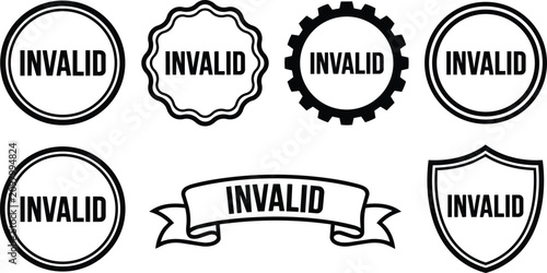 Obraz na plátně Black and white invalid text badges with circle and shield shapes vector art