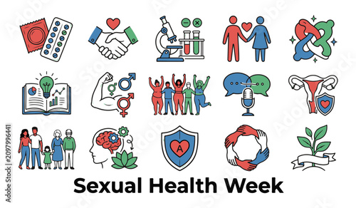 Collection of 15 Sexual Health Week Icons in Modern Line Style Vector Illustration