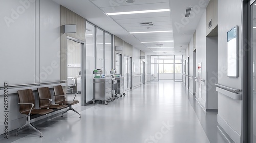 Modern Hospital Waiting Area With Medical Equipment