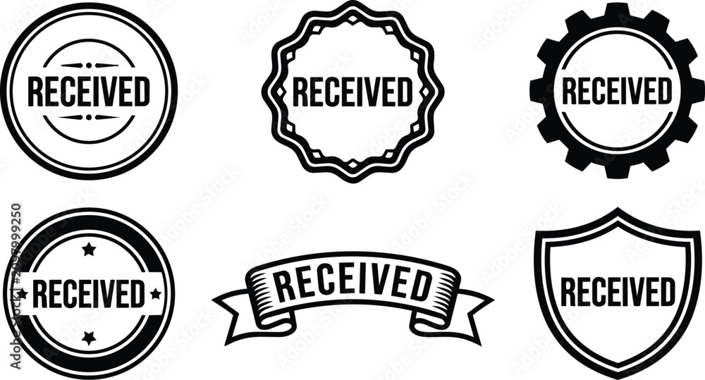 Obraz premium Black and white received lettering badge seal vector art set