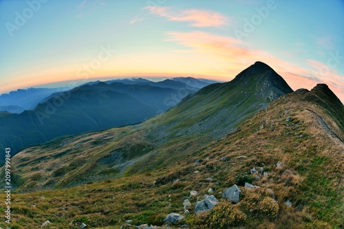 View of Mount Cusna on the ridge of the Tuscan Emilian Apennine Park, Reggio Emilia, Italy                 