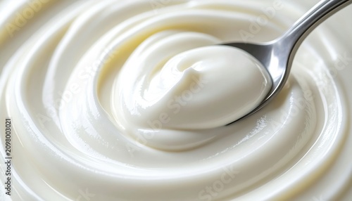 Velvety smooth Greek yogurt texture showing subtle spoon swirls