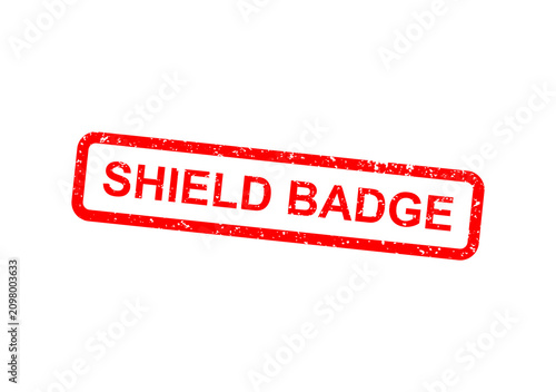 Foto Red shield badge with white text saying shield badge illustration