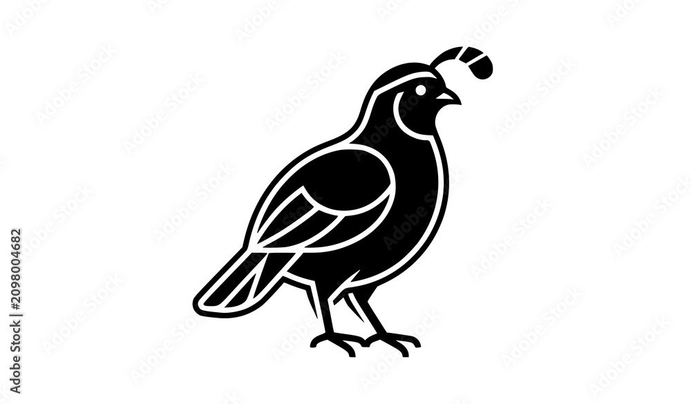 Fototapeta premium Modern Quail Bird Side Profile Silhouette Minimalist Black Vector Icon Illustration