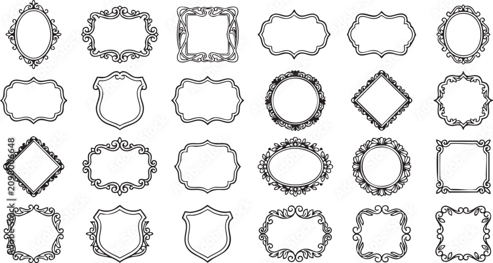 Fototapeta premium Vintage frame silhouettes grid ornate borders