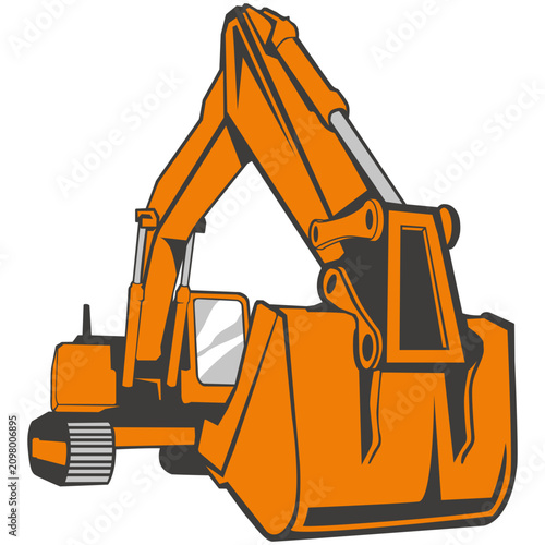 Obraz na płótnie Illustration of an orange industrial excavator construction vehicle for heavy li