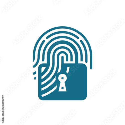 A blue icon showing a fingerprint integrated with a secure lock