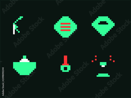 Konstfotografi Cyber Heist Pixel Art Icons - Stealth Hacker Rogue RPG Vector Set