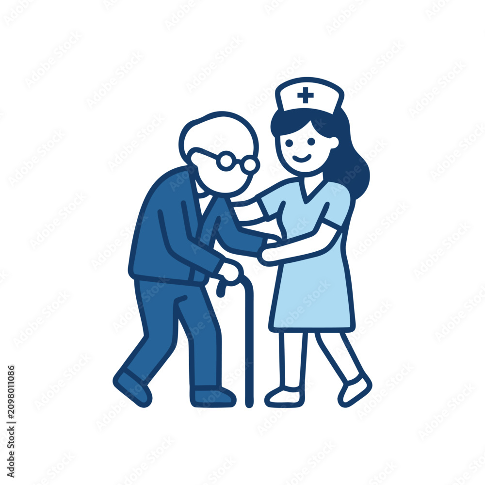 Obraz premium Home care nurse supporting senior patient vector illustration design