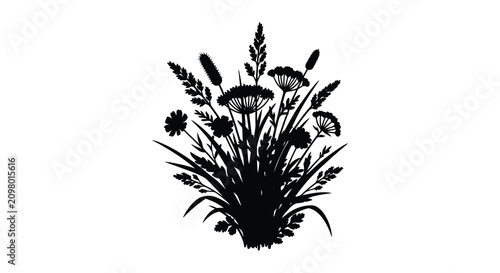 Vászonkép Wildflower silhouette against a white background botanical illustration