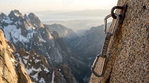 Rugged Mountain Climbing Chain on Rock Face