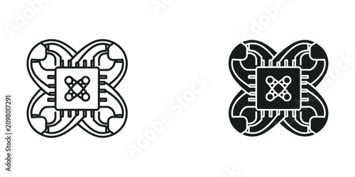 Abstract microchip design with Celtic knot influence in flat vector style