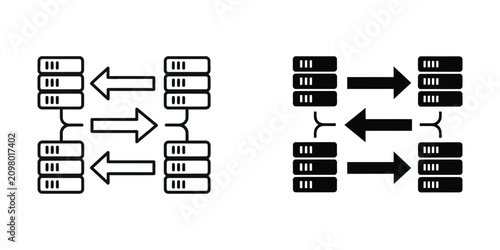Photography Data transfer between servers with arrows showing bidirectional communication in