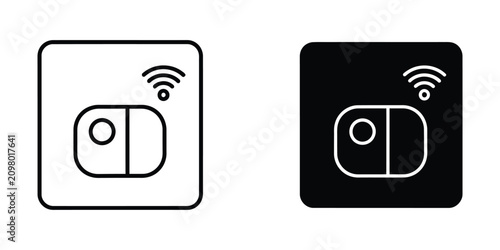 Smart Home Light Switch Icon with Wi-Fi Signal in Clean Outline and Solid Fill Styles on White Background
