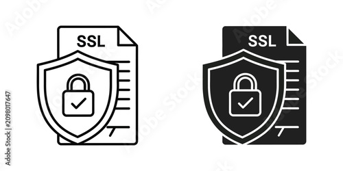SSL certificate document with shield and lock icon for data security and online privacy protection