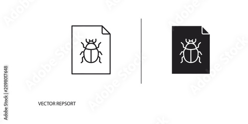 Software bug icon on document page in outline and solid fill styles isolated on white background