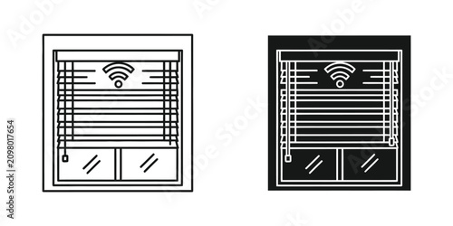 Smart window blinds with wireless signal icon in outline and solid fill styles on white