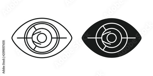 Stylized eye icon with overlay in line and solid forms for vision and focus concepts