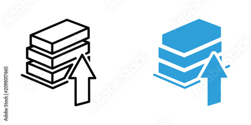 Stacked data icons with upward arrow illustrating growth and analytics during a digital presentation