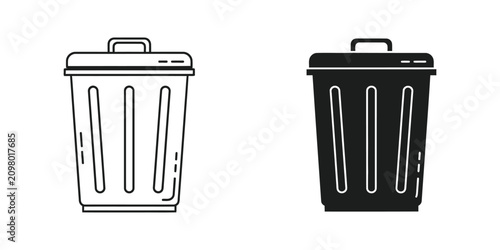 Trash Can outline and filled icon on white background for recycling and waste management concept