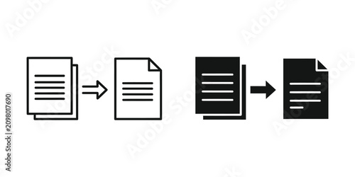Two document icons with arrows indicating transfer during a clean concept with minimal design and white background