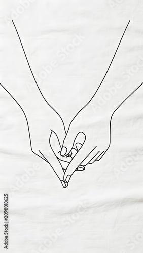 Minimalist Outline Sketch of Two Hands Interlocking Pinky Fingers Printed in Black Ink Representing Friendship, Trust, Pinky Promise, and Mutual Commitment Concept