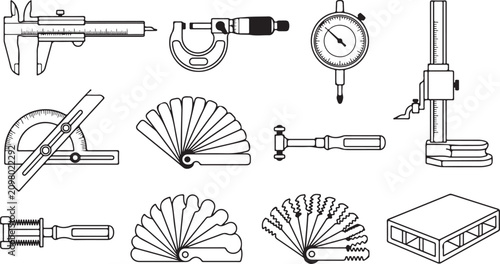 Obraz na płótnie Measuring Tools and Precision Instruments Line Art Set