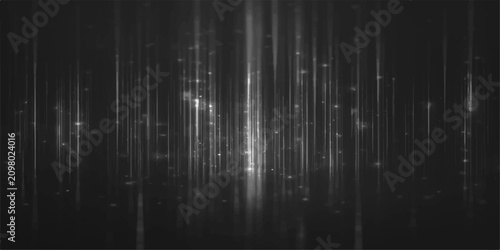 dark abstract background with vertical light streaks and shimmering bokeh particles, creating a dramatic and futuristic atmosphere.