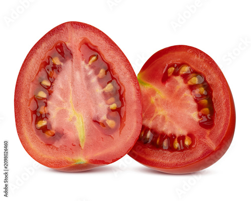 Fresh red tomato whole and cut isolated on white background