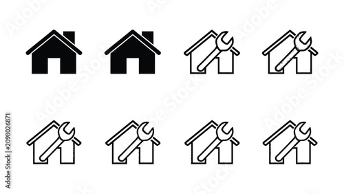House repair icons, home maintenance symbols, construction tools, house renovation graphics