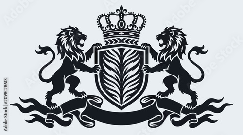Фотография Royal Emblem Crest with Lions Crown Shield and Banner