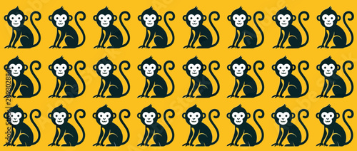 Photography Pattern of sitting monkeys on a yellow background