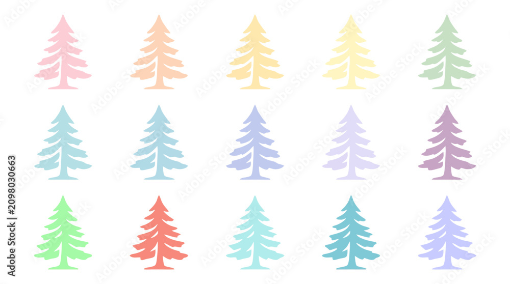 Fototapeta premium Pastel Christmas Trees Collection Isolated on White Background
