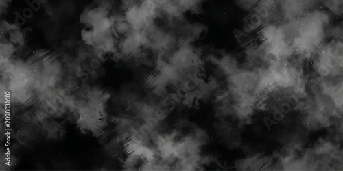 Tableau sur toile Abstract White Smoke on Black Background with Dark Fog Clouds and Soft Mist Text