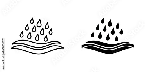 Photography Rain and wave icon set in outline and solid styles with precipitation environmen