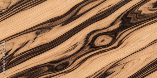 Obraz na płótnie A close-up abstract view of exotic ebony wood grain featuring a striking pattern of light and dark streaks that flow diagonally across the surface, creating a visually captivating texture