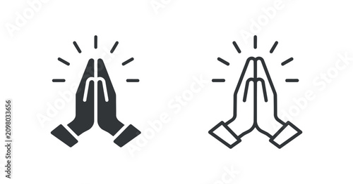 Canvas-taulu Praying hands icon with radiating lines a flat two tone pictogram illustration p