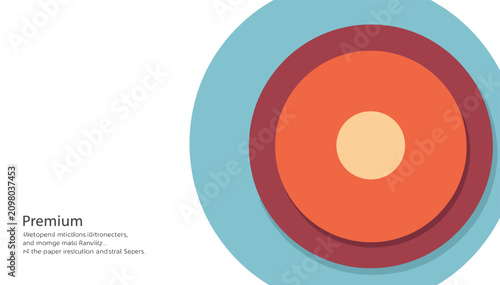 Abstract graphic design featuring colorful concentric circles in blue, red, orange, and yellow, illustrating layers or a central core concept.