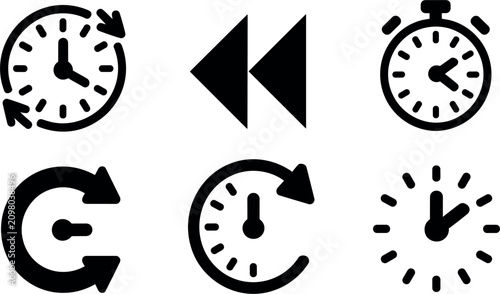 Obraz na płótnie Time and Chronology Icon Set Featuring Backwards Arrow Rewind Symbols, Circular